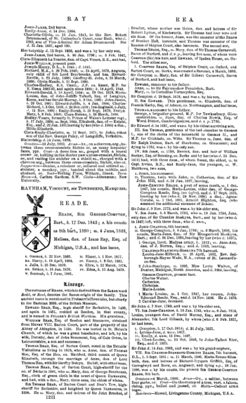 BURKE'S PEERAGE 1899, Page 1221 showing the Read Baronets